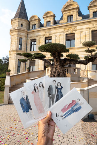 Live wedding illustration near Bordeaux and Saint Emilion, France.