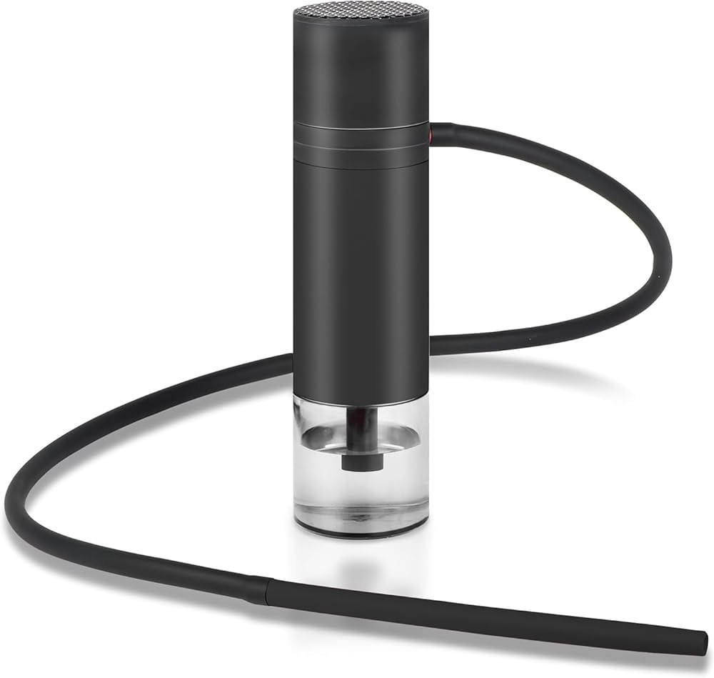 Cachimba portátil compacta de aluminio negra con manguera flexible