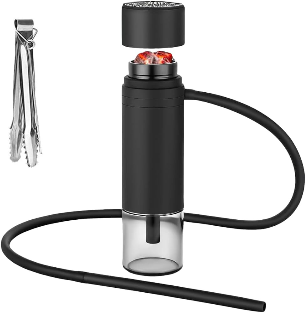 Miniatura: Cachimba portátil compacta de aluminio negra con manguera flexible