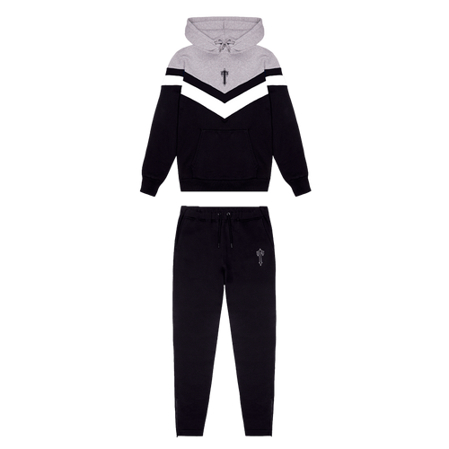 Trapstar VStripe Hooded Tracksuit Black/White/Marl Grey Prime's