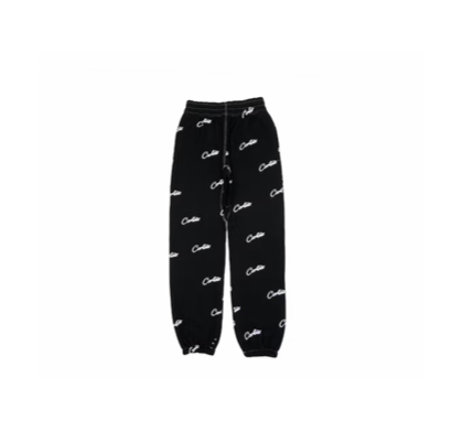 Corteiz All Over Print Joggers - Black / White