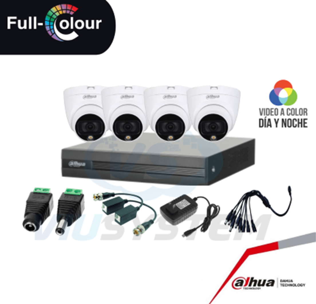 KIT 4 CÁMARAS DE SEGURIDAD 1080P DAHUA (Full Color Imagen a color 24 hrs)