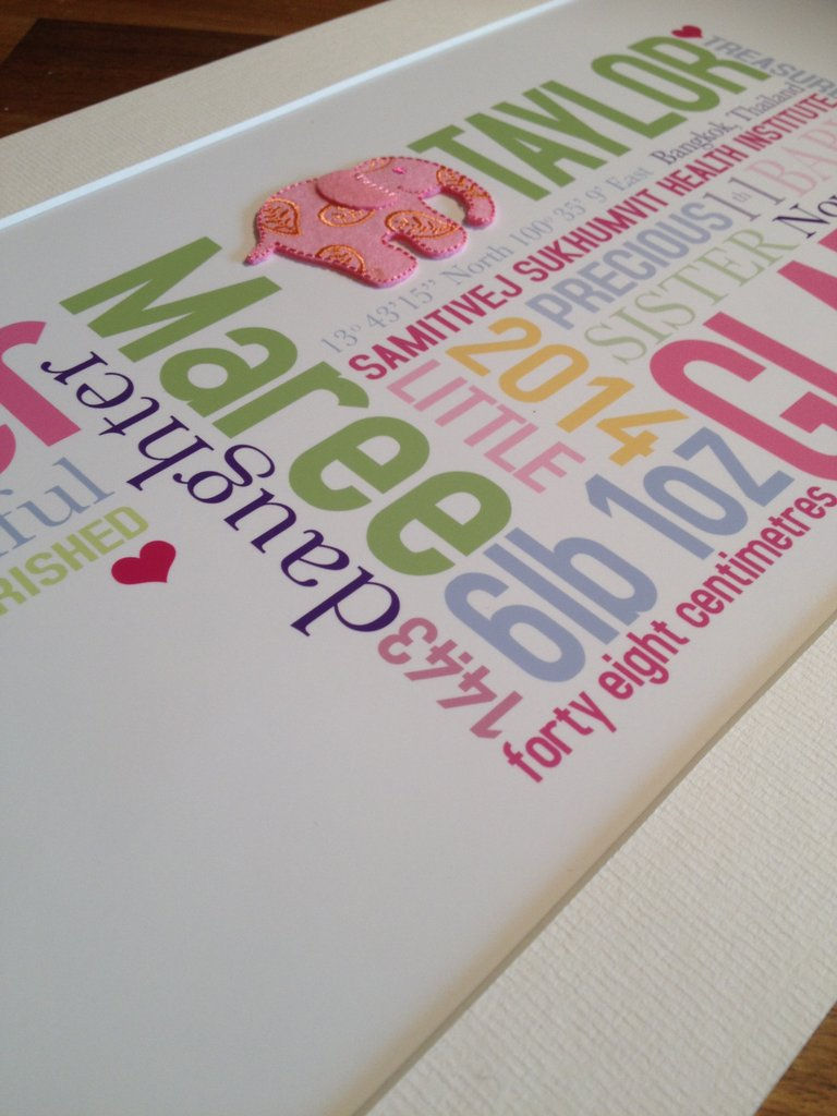 Thumbnail: Personalised word art - newborn baby girl