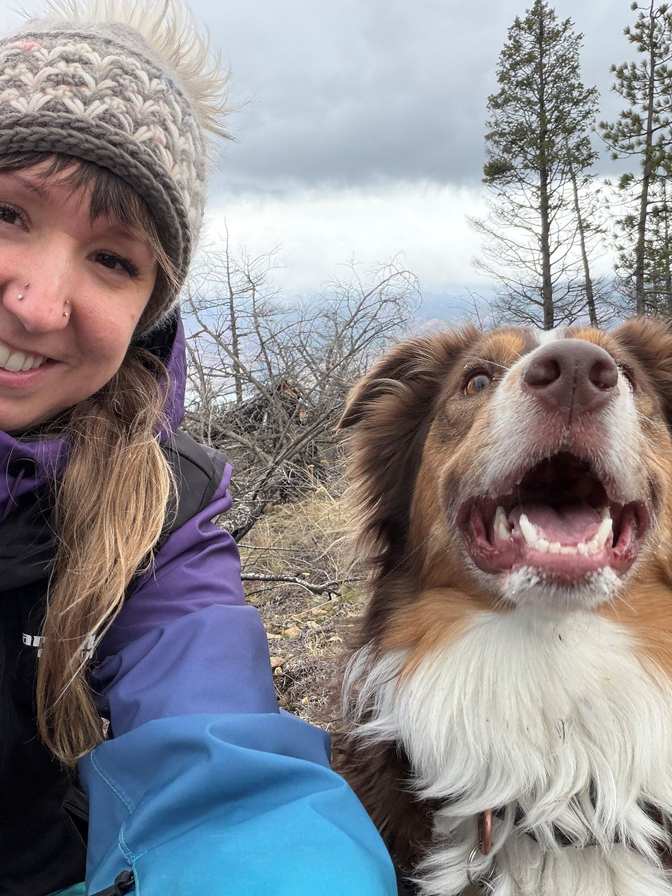 Ashley Casavant and her dog on a hike - Ash & Ink Tattoo, Westbank
