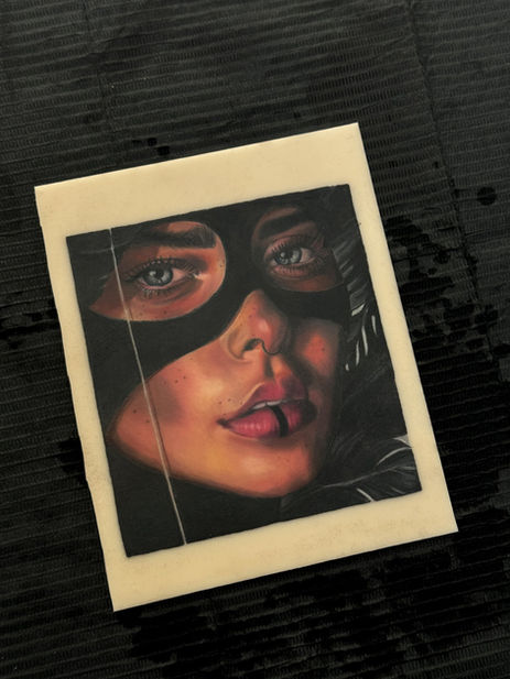 Fake skin practice piece of a colour realism tattoo portrait of a character of Laura Rubin - Ash & Ink Tattoo, West Kelowna