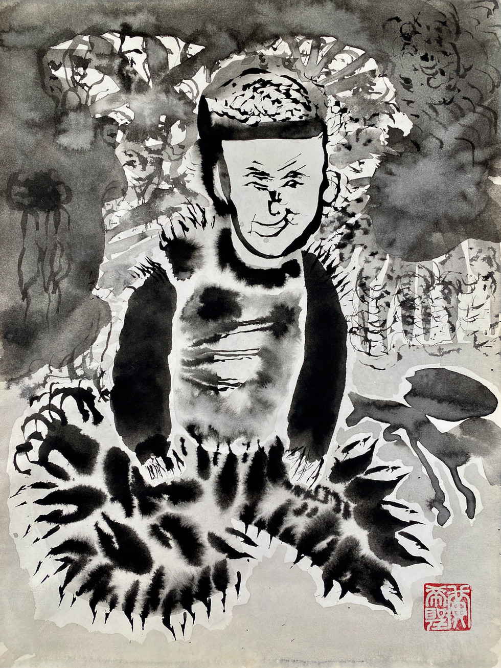 an abstracted figure depicted in the process of shifting to another frequency level.