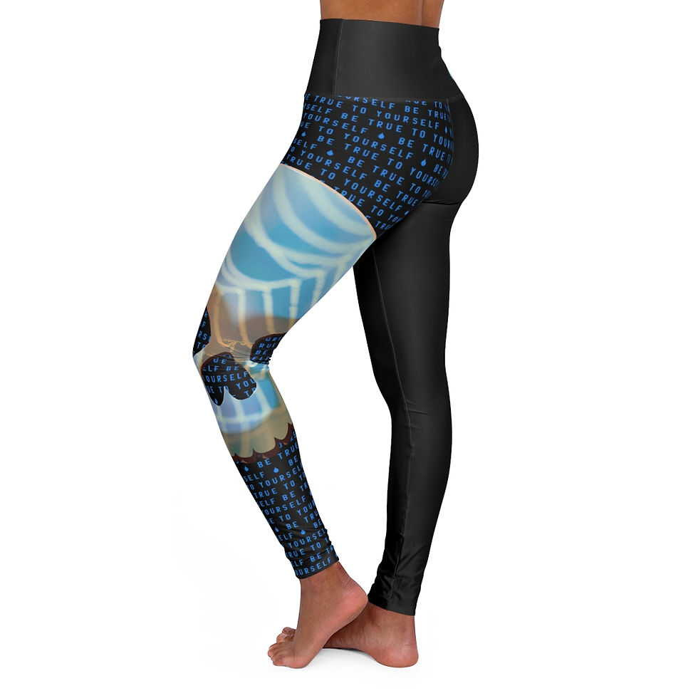 Thumbnail: BE TRUE TO YOURSELF SKULL BLUE High Waisted Yoga Leggings (AOP)