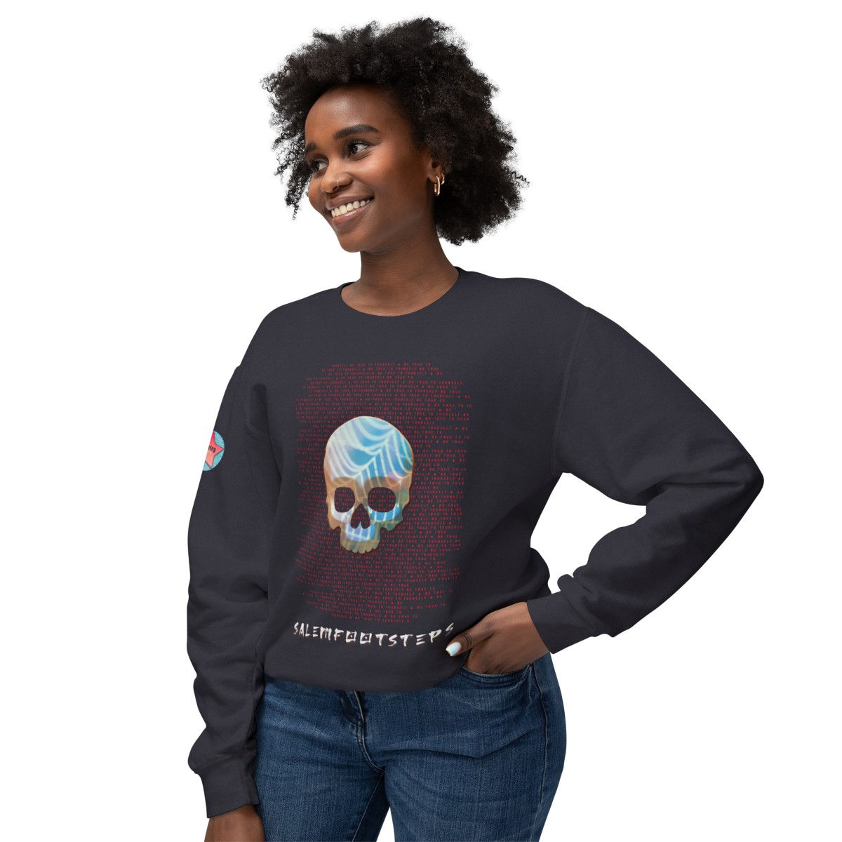 BE TRUE TO YOURSELF SKULL RED TEXT Unisex Lightweight Crewneck Sweatshirt