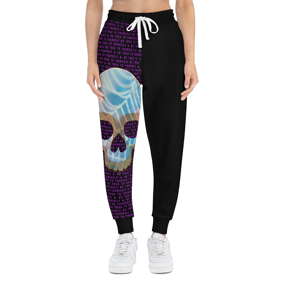 Thumbnail: BE TRUE TO YOURSELF SKULL PURPLE Athletic Joggers (AOP)