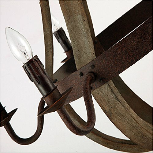 Miniature : Vintage French Country Wood Metal Wine Barrel Chandelier Pendant 5 Light