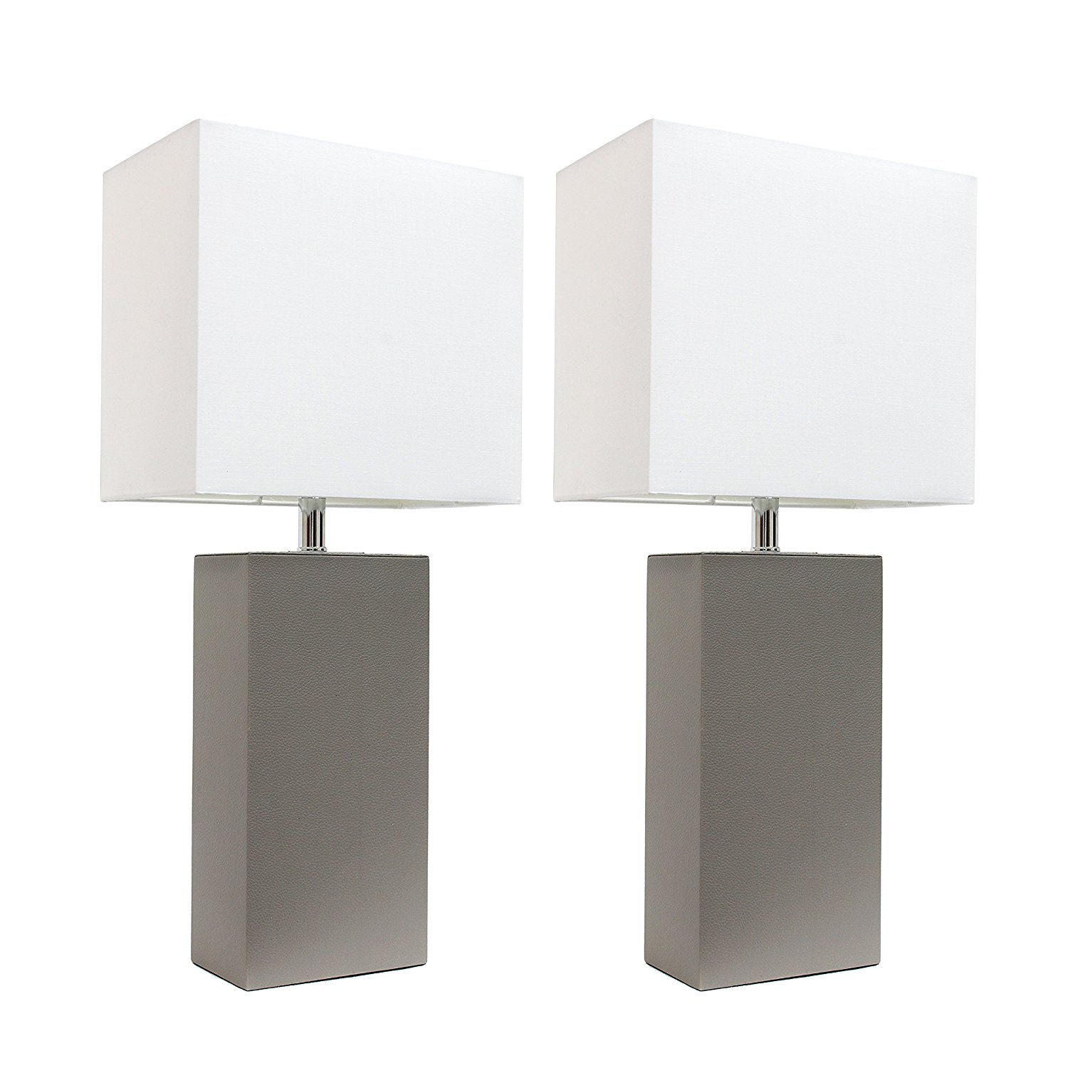 Elegant Designs LC2000-GRY-2PK 2 Pack Modern Leather Table Lamps, Gray, 3.9"