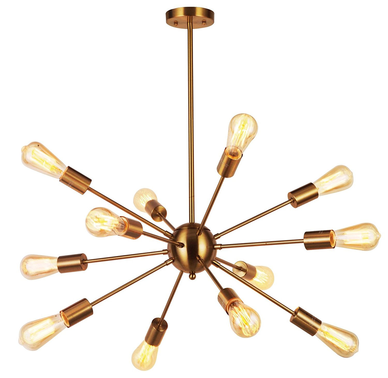 Sunshine Collection - 12 Lights Brass Starburst Sputnik Chandelier Retro Ceiling