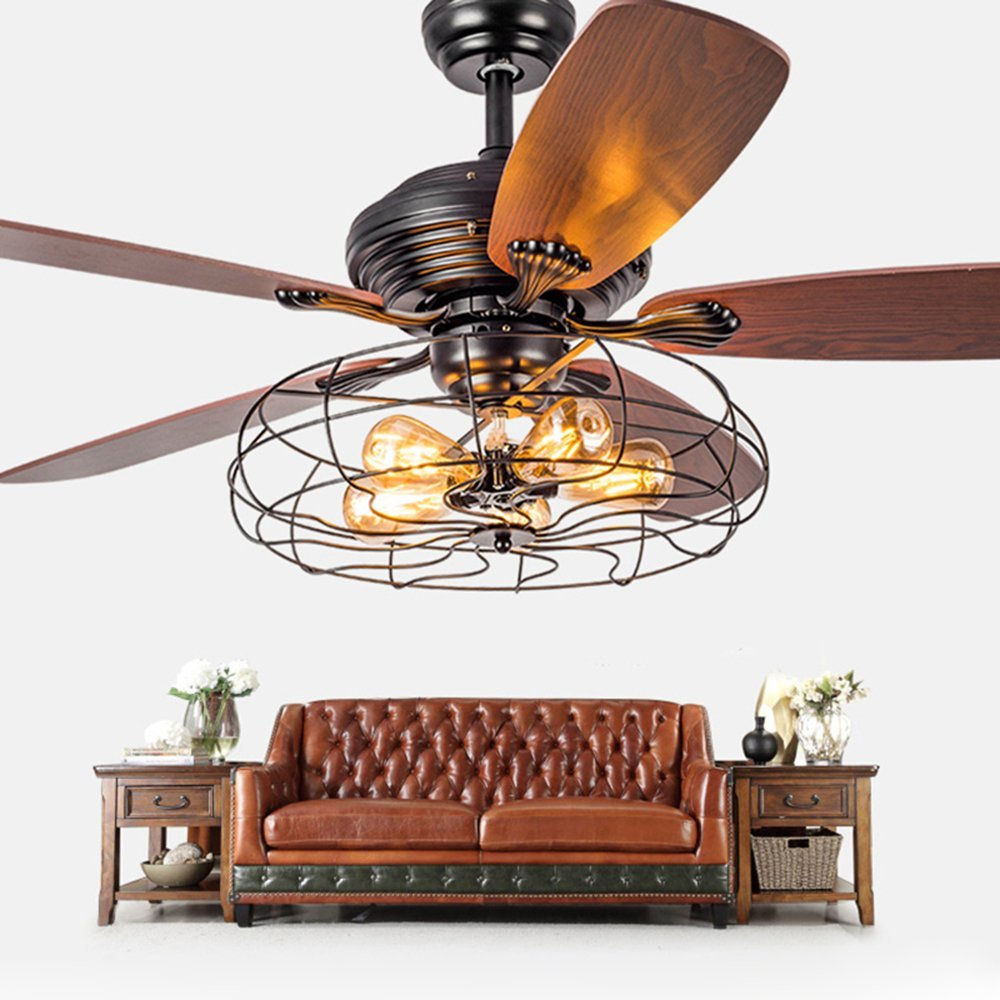 Industrial Fan Semi Flush Ceiling Light - LITFAD Antique Vintage Retro Fan