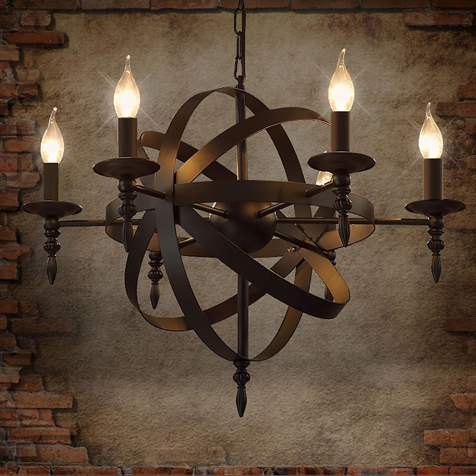 Miniature : M. Stallion - Vintage Barns Pendant Light 6-Lights Black Chandelier Light