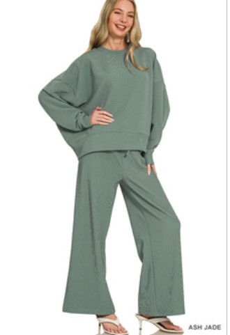 Ribbed Round Neck Pullover & Pants Set