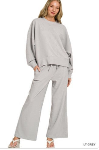 Thumbnail: Ribbed Round Neck Pullover & Pants Set