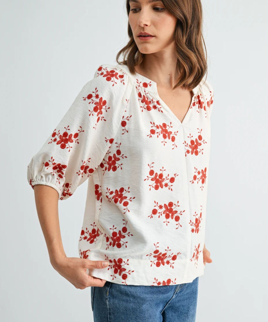 Thumbnail: Floral Print V-Neck Blouse