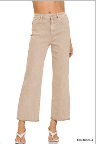 Acid Washed High Waist Frayed Hem Bootcut Pants