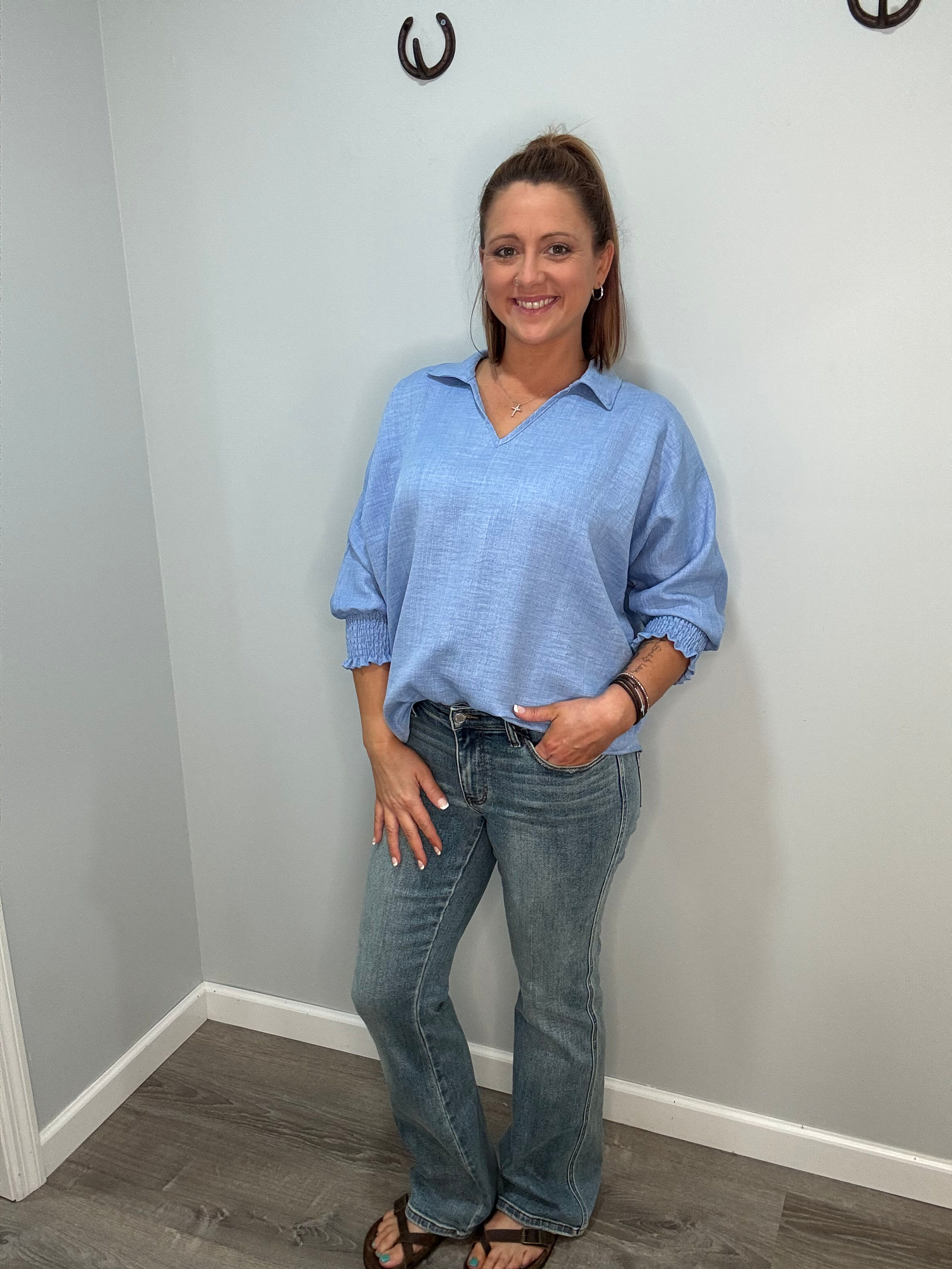 Smocksleeve Blue Top