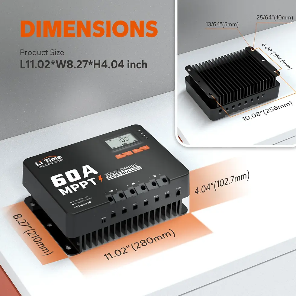 Thumbnail: LiTime 60A MPPT 12V/24V/36V/48V Bluetooth Solar Charge Controller