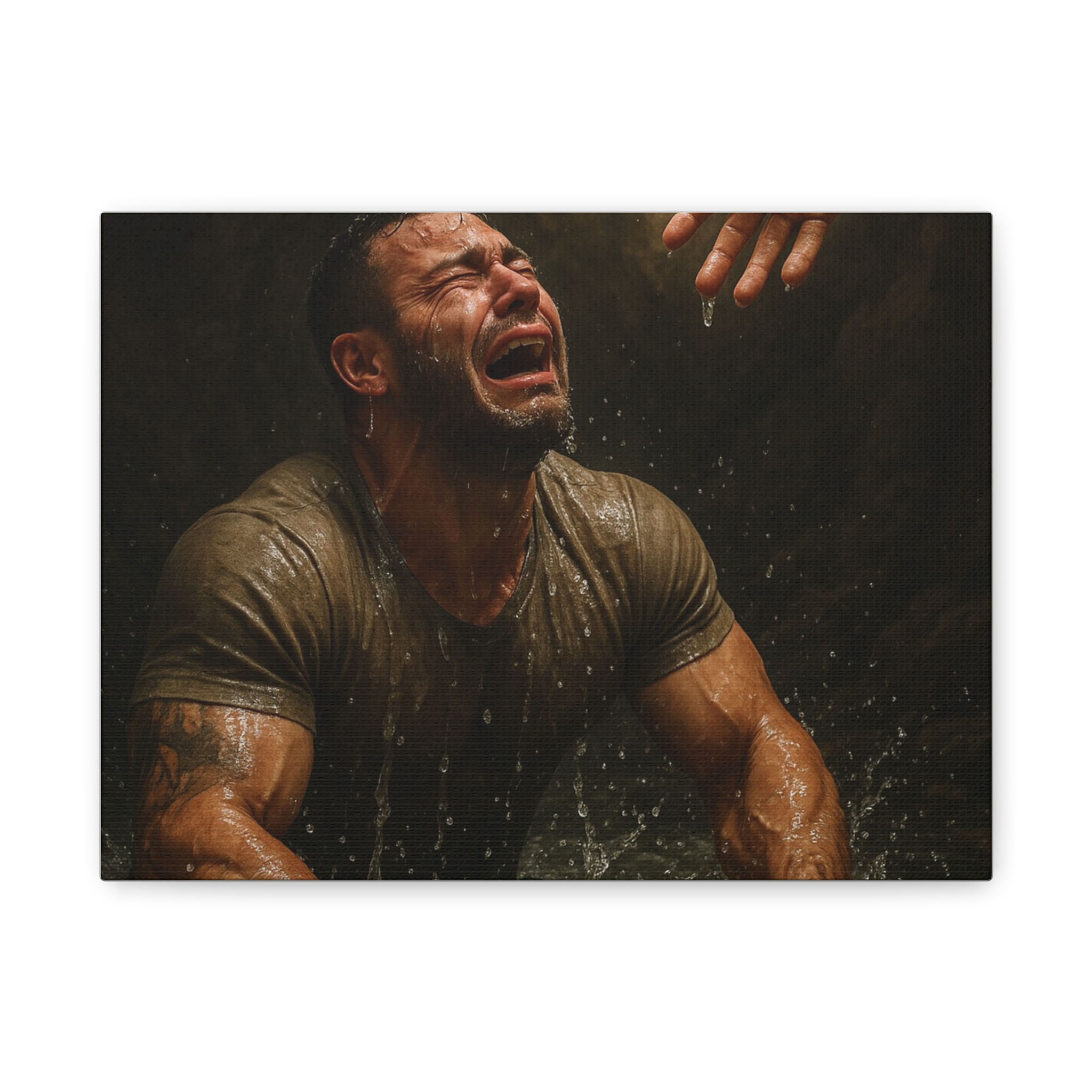 Emotional Strength Canvas Print — Dramatic Crying Man Matte Wall Art