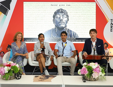 Sandeep Mohan, Andrew Sloman, Anjali Patil, Marianne Borgo at Cannes Market during the poster launch of Danny Goes Aum