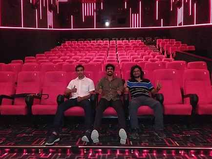 Sandeep Mohan with actor Arjun Radhakrishnan and cameraman Subhash Maskara at PVR during Shreelancer release