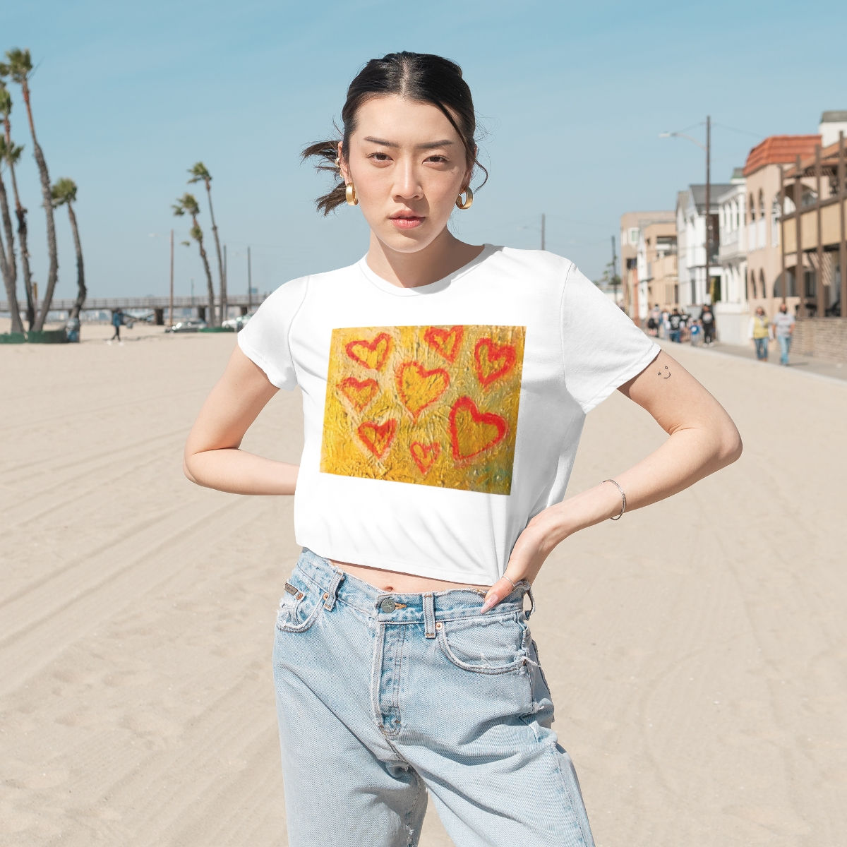 Women's Flowy Cropped Tee Hearts of Gold Collection By: Baum Enterprise