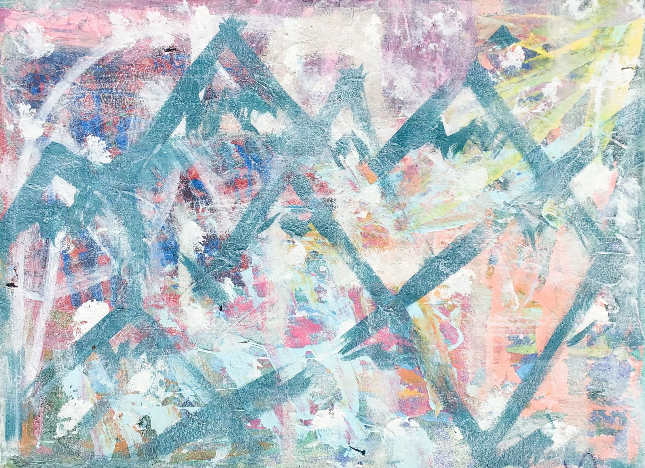 Majestic Mountain Peaks Acrylic Painting on Corkboard Height 30"x Width 40"