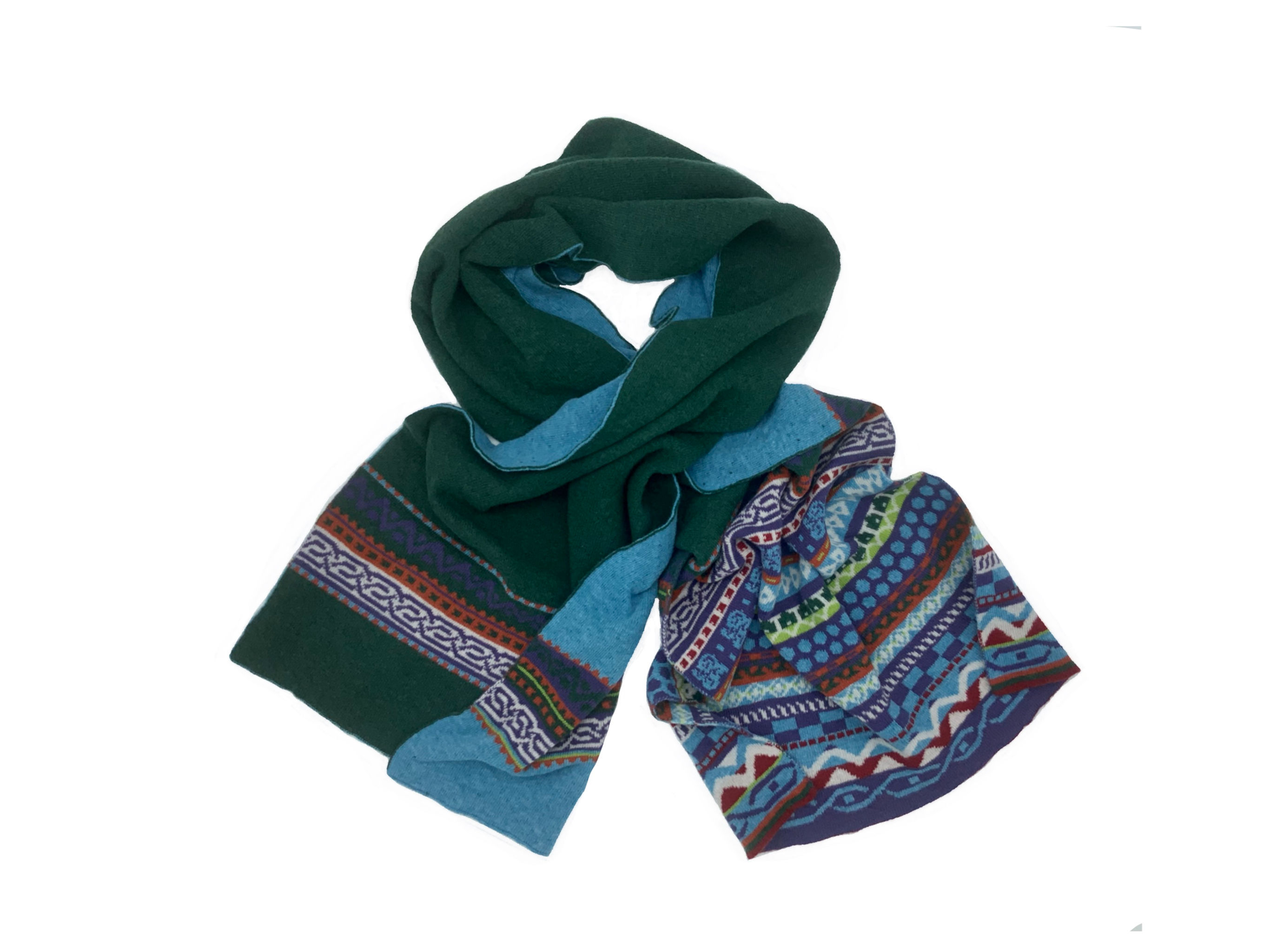 ‘Cia’ (ciain/cyan) - Forest Green & Blue with multi-coloured patterned border