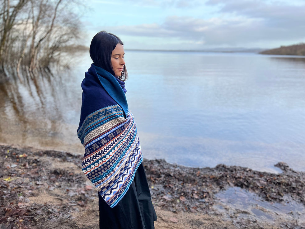 Thumbnail: ‘Lough Conn’ - Teal & Navy with multi-coloured patterned border