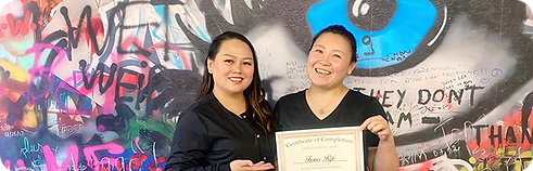 Panee Kue and her student receiving recognition after completing PMU course