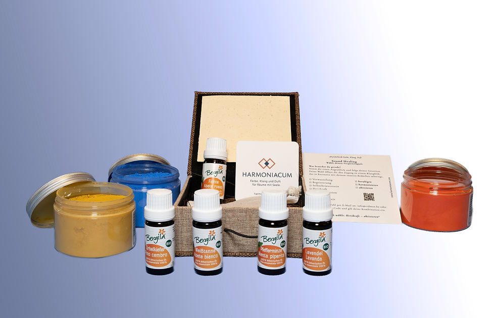 Harmoniacum Box mit Farben, Düften und Klängen – multisensoriale Raumgestaltung für bewusstes Wohnen und Slow Living