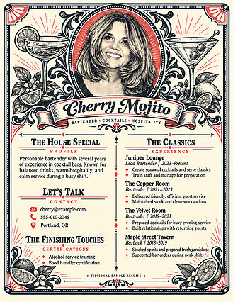 cheryl charming miss charming bartender custom resumes