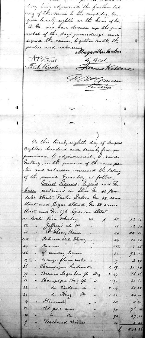 New Orleans 1874 Joseph Santini Succession Liquor Inventory-1