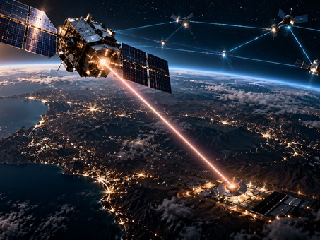 Satellite power-beaming concept representing Cowboy Space Reason-1 and orbital infrastructure