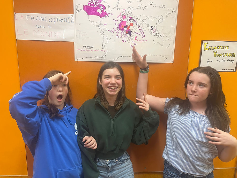 The Grade 6 students conducted research to identify countries around the world where French is spoken.