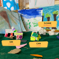 art display of animal sculptures created by children