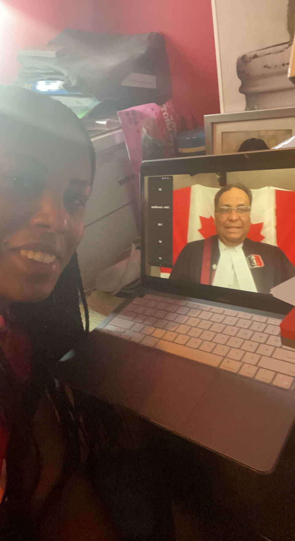 Kenisha becoming a Canadian citizen on zoom