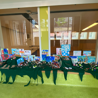 children's art display of sculptures