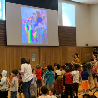 Grade 1 students dance at Pride assembly