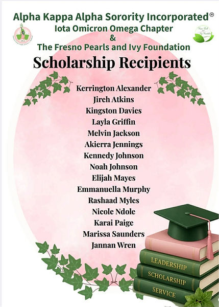 Fresno Pearls and Ivy list of 2026 scholarship recipients