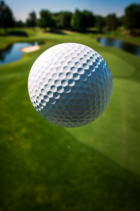 close up golf ball mid-air