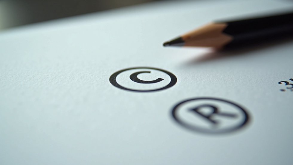 Close-up view of a legal document with copyright symbols
