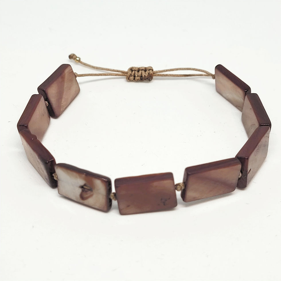 Earthly Elegance: Brown Square Mother of Pearl Bead Bracelet on Beige Cord