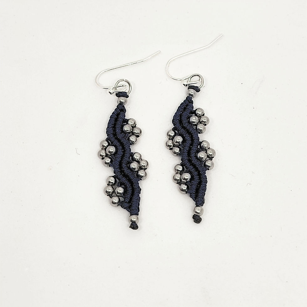 Ocean Depths: Navy Macramé & Silver Bead Earrings