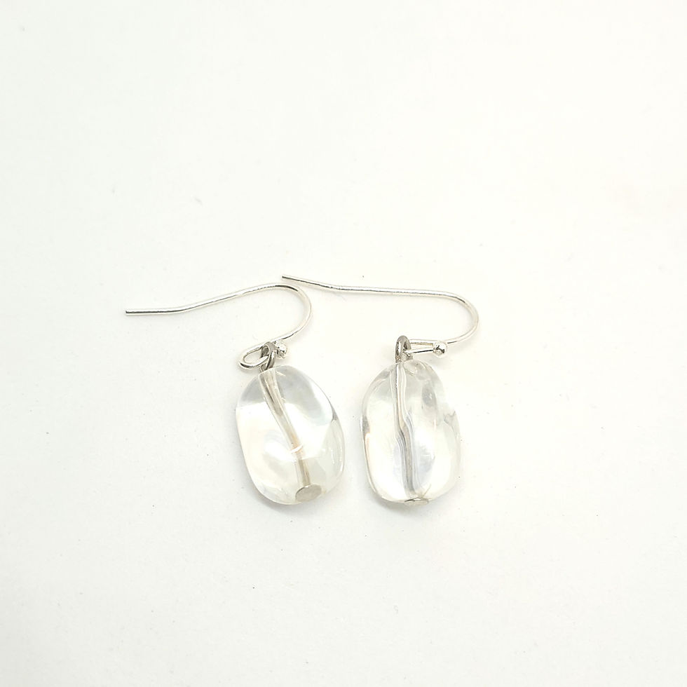 Handmade Clear Rock Crystal Drop Earrings, close up