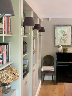 Wall to wall fitted bespoke bookshelves Claire Murray Interior Design Sevenoaks