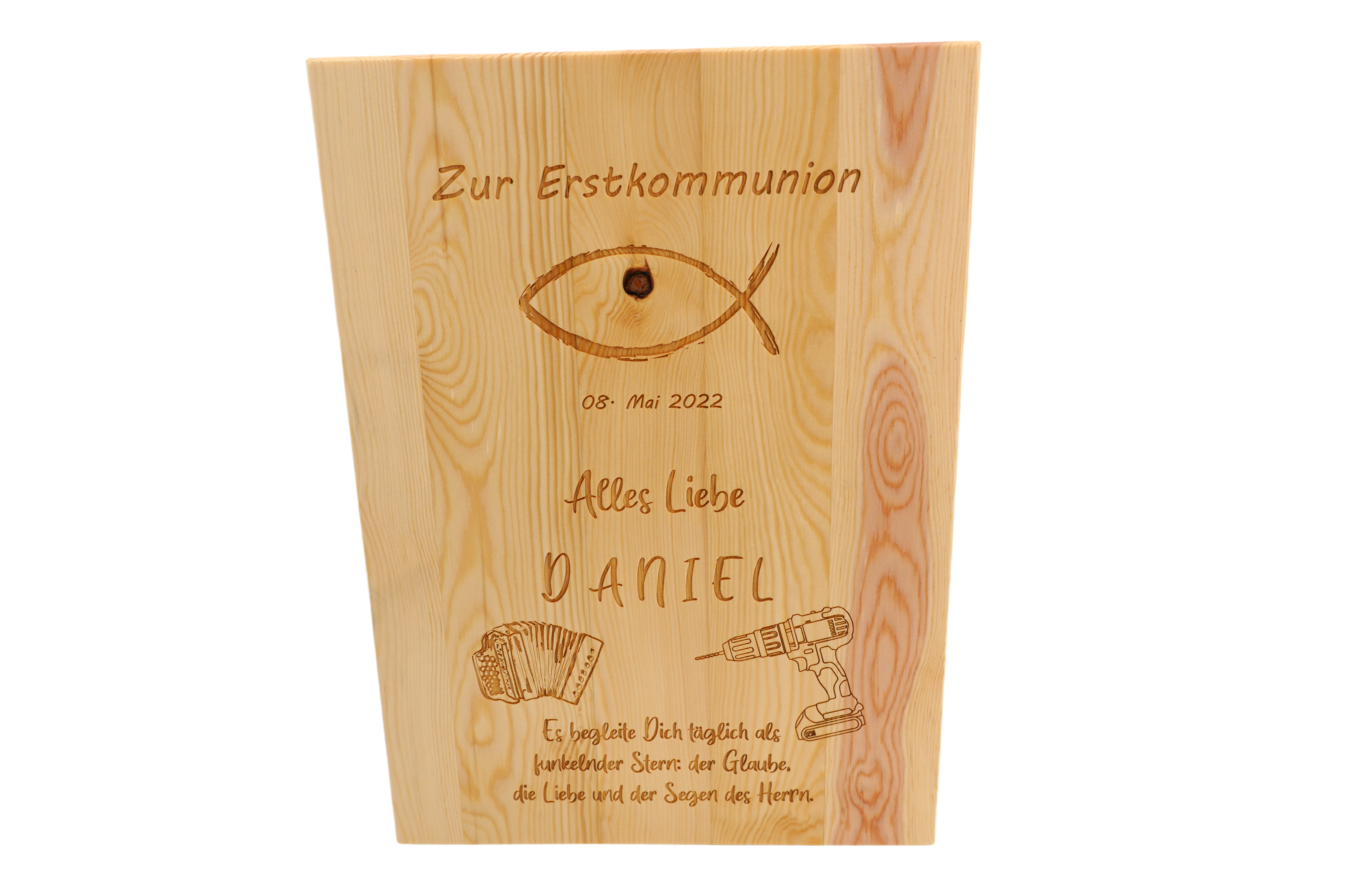 Zur Erstkommunion - Holzbox - Erinnerungsbox - Kiefer massiv - "Daniel"