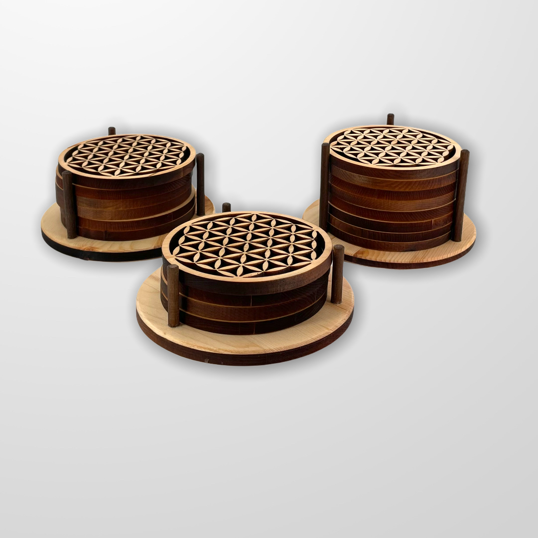 Untersetzer Set - Blume des Lebens aus Zirbe